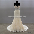 High-end lace beaded simple sleeveless lace mermaid wedding dress fish cut